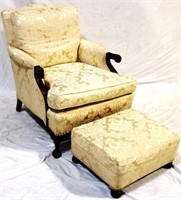 Vintage claw foot upholstered chair & ottoman