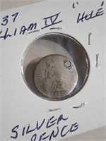 1837 UK Silver 4 Pence Coin "Hole" William IV