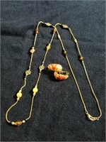 Extra long necklace and earrings