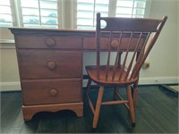 Vintage 4 Drawer Wooden Desk With Chair