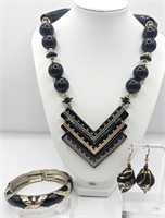 Black & Gold Costume Jewelry- Necklace, Bracelet