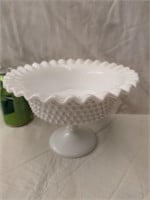 Fenton Hobnail Piecrust Footed Compote 8" dia