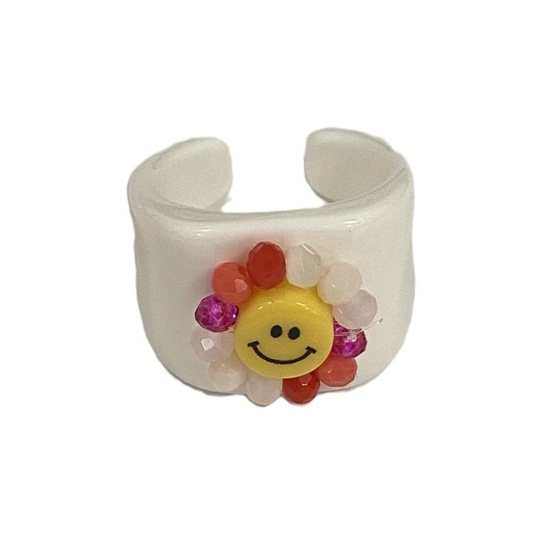 Resin And Acrylic Smiley Flower Ring Size 9