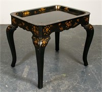 Rococo Style Paint Decorated Ebonized Side Table