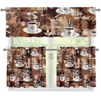 Coffee Theme Curtain Panels and Valance