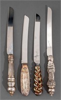 Judaica Sterling Silver Handled Challah Knives, 4