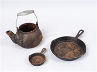 Two Small Cast Iron Skillets & One Teapot