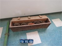 ORIGINAL TOOL BOX WITH PLANTER DISCS IN IT