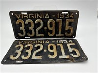 2 1934 VIRGINIA LICENSE PLATES