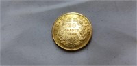 1860 20 Francs 900 fineness gold coin 6.451g