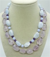 Blue Lace Agate-Amethyst-Rose Quartz Necklaces