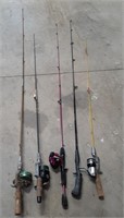 5 Fishing Rods & Reels. Zebco, Johnson Skipper, Sw
