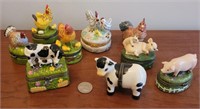 9 Hinged Trinket Boxes Porcelain Farm Animals