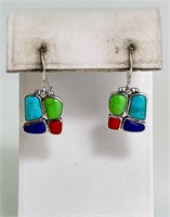 Sterling Multi Colored Turquoise Earrings 7 Grams
