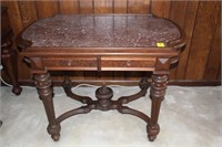 Walnut Victorian Antique Marble Insert Lamp Table