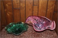 (2) Modern Signed Art Glass Free Form Bowls