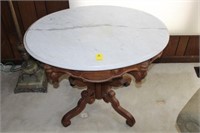 Antique Marble Top Walnut Victorian Lamp Table