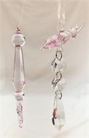 2 Glass Pink Crystal Tree Ornaments