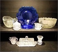 Beautiful matching blue glass tray and bowl, let