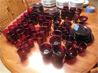Ruby Red Dishes, Glasses, Plates, 100+/- pcs