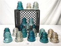 19 pcs. Glass Telephone Pole Insulators w/ Crate