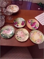 5 Antique Haviland Hand Painted Plates