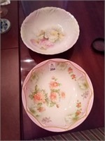 2 Early Hand Painted Deep Dish Bowls
