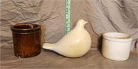 (2) Crocks, Ceramic Bird Figure