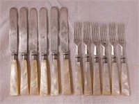 Antique hallmarked etched flatware w/ Mother of
