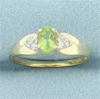 Peridot and Diamond Ring in 10k Yellow Gold