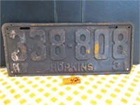 1931 Hopkins KY License Plate
