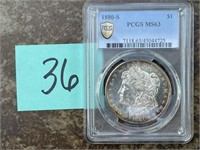 1880-S Morgan Dollar PCGS MS63 some rainbow toning