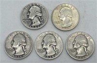 (5) Older Silver Washington Quarters