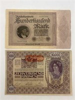 (2) Old Banknotes: Austrian/Hungary & German