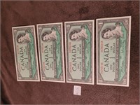 1954 sequence 4x dollar Candian bills UNC!!!!!