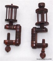 A Pair of Victorian Treen Sewing Winding Clamps