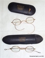 2 Pairs Antique Gold Metal Framed Reading Glasses