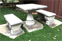Concrete Pedestal Base Table with Pair of