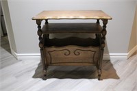 Solid wood 2-tier table with bottom magazine rack,