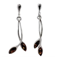 Amber Leaf Motif Dangle Earrings Sterling