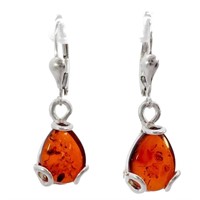 Amber & Sterling Silver Teardrop Dangle Earrings