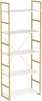finetones 5 Tier Bookshelf, White and Gold
