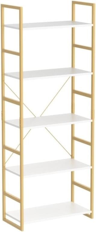 finetones 5 Tier Bookshelf, White and Gold