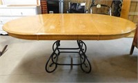 Oak oval dining table w/ metal base, 72" x 48" x