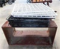 27 metal racks, 14" x 14" - Wood box, 22" x 12" x