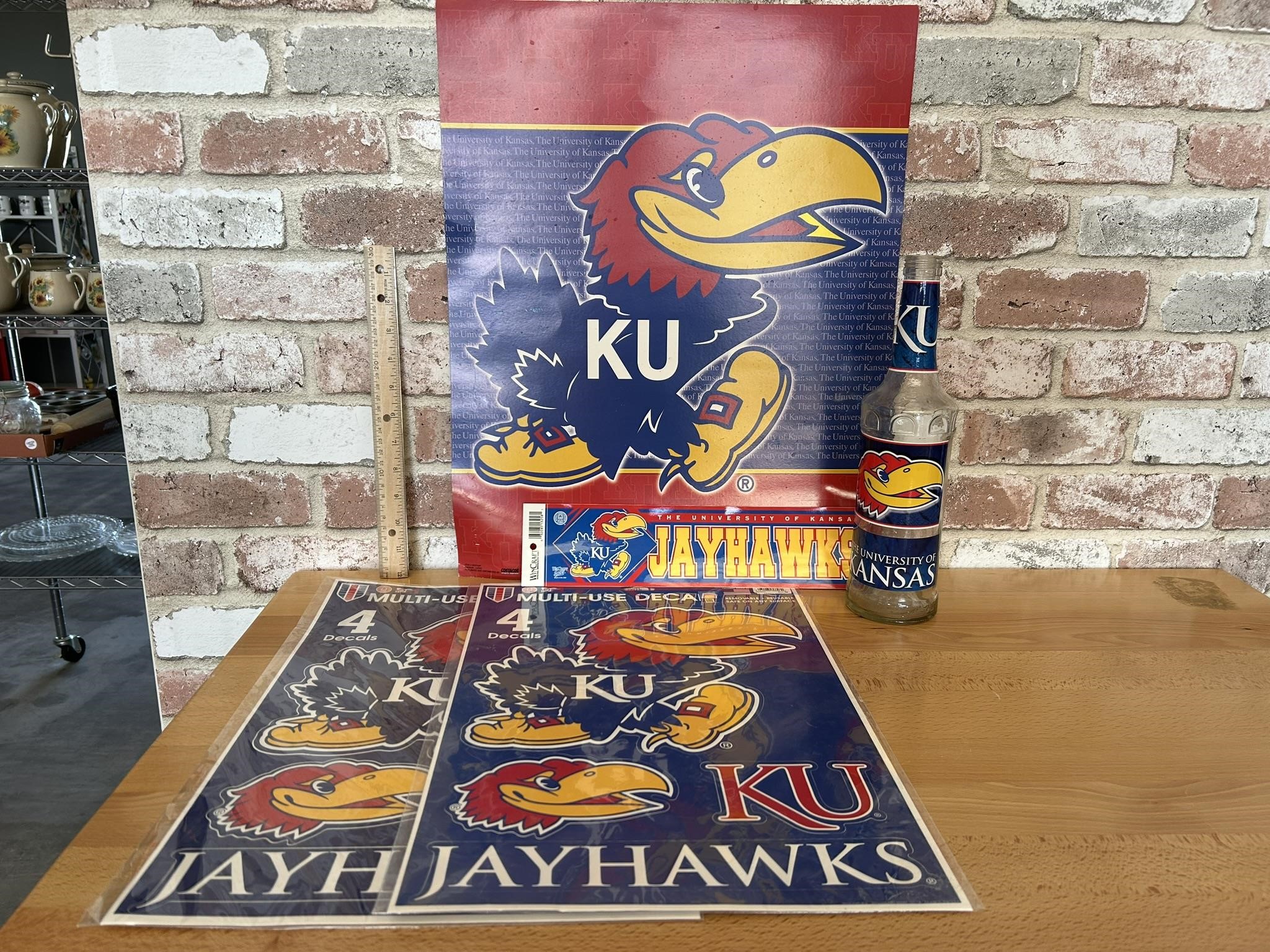 University of Kansas lot- poster, stickers, bottle