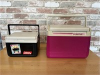 Pink Coleman 10 and black lunch size coolers