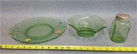 3- Green Glassware Pieces
