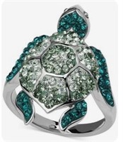 Sterling Silver Crystal Turtle Ring