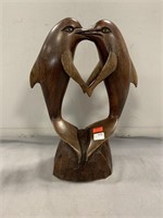 Carved Wooden Dolphin Statue (12-1/2in)